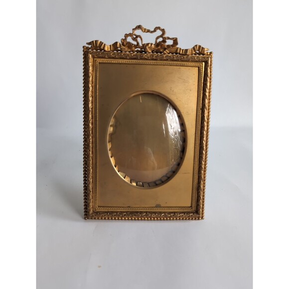 Victorian French Antique Picture Frame Brass Easel Back Gilt Metal Convex - Picture 9 of 9